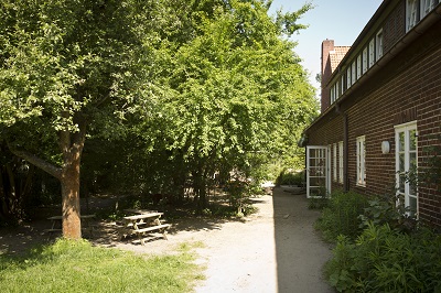 Kindergarten Seestraße Eingang mit Bäumen